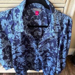 Vince Camuto Blue Silky Blouse Puff Sleeves NWT